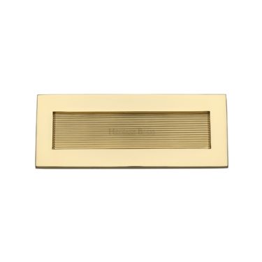 Click Here To Enlarge This Photo Of RR852 254&period;101-ULB Heritage Brass Reeded Letterplate 10" x 4" Unlacquered Brass finish