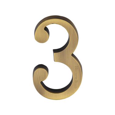 Click Here To Enlarge This Photo Of C1564 3-AT Heritage Brass Numeral 3 Concealed Fix 76mm &lpar;3"&rpar; Antique Brass finish