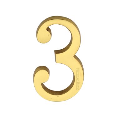 Click Here To Enlarge This Photo Of C1564 3-PB Heritage Brass Numeral 3 Concealed Fix 76mm &lpar;3"&rpar; Polished Brass finish