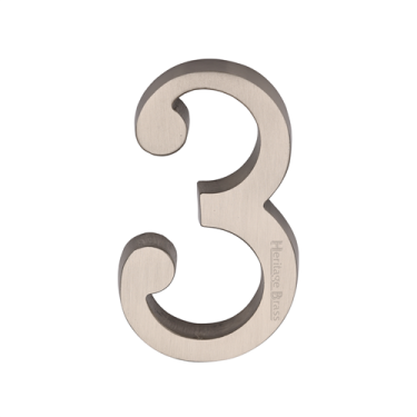 Click Here To Enlarge This Photo Of C1564 3-SN Heritage Brass Numeral 3 Concealed Fix 76mm &lpar;3"&rpar; Satin Nickel finish