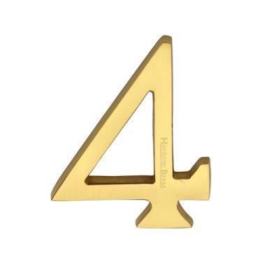 Click Here To Enlarge This Photo Of C1564 4-PB Heritage Brass Numeral 4 Concealed Fix 76mm &lpar;3"&rpar; Polished Brass finish