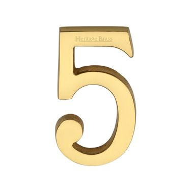 Click Here To Enlarge This Photo Of C1564 5-PB Heritage Brass Numeral 5 Concealed Fix 76mm &lpar;3"&rpar; Polished Brass finish