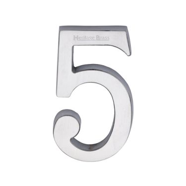 Click Here To Enlarge This Photo Of C1564 5-SC Heritage Brass Numeral 5 Concealed Fix 76mm &lpar;3"&rpar; Satin Chrome finish