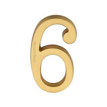 Click Here To Enlarge This Photo Of C1564 6-SB Heritage Brass Numeral 6 Concealed Fix 76mm &lpar;3"&rpar; Satin Brass finish