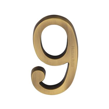 Click Here To Enlarge This Photo Of C1564 9-AT Heritage Brass Numeral 9 Concealed Fix 76mm &lpar;3"&rpar; Antique Brass finish
