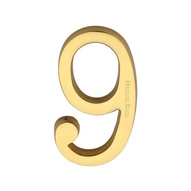 Click Here To Enlarge This Photo Of C1564 9-PB Heritage Brass Numeral 9 Concealed Fix 76mm &lpar;3"&rpar; Polished Brass finish