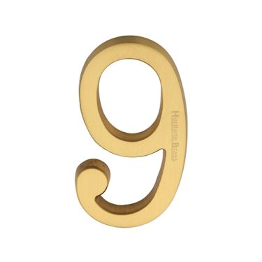 Click Here To Enlarge This Photo Of C1564 9-SB Heritage Brass Numeral 9 Concealed Fix 76mm &lpar;3"&rpar; Satin Brass finish