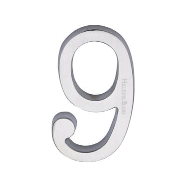 Click Here To Enlarge This Photo Of C1564 9-SC Heritage Brass Numeral 9 Concealed Fix 76mm &lpar;3"&rpar; Satin Chrome finish