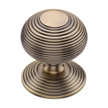 Click Here To Enlarge This Photo Of RR906-AT Heritage Brass Centre Door Knob Reeded Design 3 1&sol;2" Antique Brass Finish