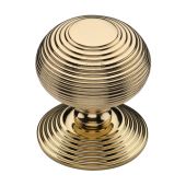 RR906-PB Heritage Brass Centre Door Knob Reeded Design 3 1&sol;2" Polished Brass Finish