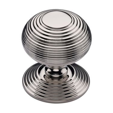 Click Here To Enlarge This Photo Of RR906-PNF Heritage Brass Centre Door Knob Reeded Design 3 1&sol;2" Polished Nickel Finish