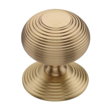 Click Here To Enlarge This Photo Of RR906-SB Heritage Brass Centre Door Knob Reeded Design 3 1&sol;2" Satin Brass Finish