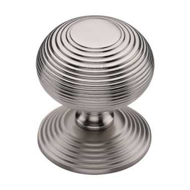 Click Here To Enlarge This Photo Of RR906-SN Heritage Brass Centre Door Knob Reeded Design 3 1&sol;2" Satin Nickel Finish