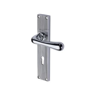 Click Here To Enlarge This Photo Of RR3000-PC Heritage Brass Charlbury Reeded Backplate Lever Lock Polished Chrome finish