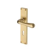 RR3000-SB Heritage Brass Charlbury Reeded Backplate Lever Lock Satin Brass finish
