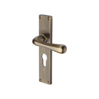Click Here To Enlarge This Photo Of RR3048-AT Heritage Brass Charlbury Reeded Backplate Euro Profile Antique Brass finish