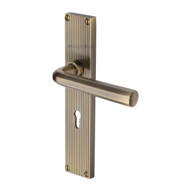 Click Here To Enlarge This Photo Of RR3700-AT Heritage Brass Octave Reeded Backplate Lever Lock Antique Brass finish