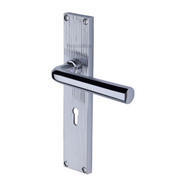 Click Here To Enlarge This Photo Of RR3700-PC Heritage Brass Octave Reeded Backplate Lever Lock Polished Chrome finish