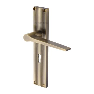 Click Here To Enlarge This Photo Of RR4700-AT Heritage Brass Gio Reeded Backplate Lever Lock Antique Brass finish