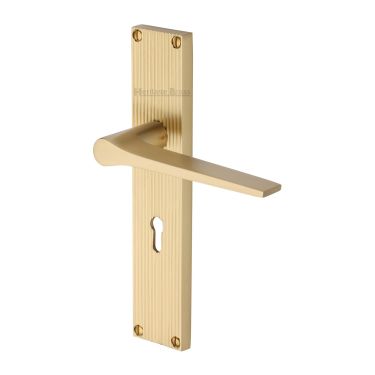Click Here To Enlarge This Photo Of RR4700-SB Heritage Brass Gio Reeded Lever Lock Satin Brass finish