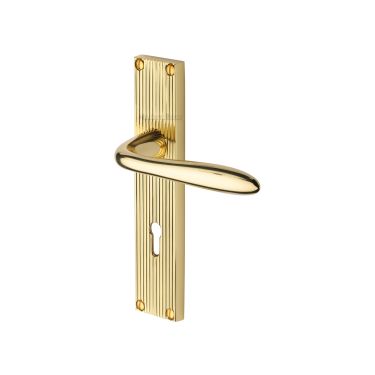 Click Here To Enlarge This Photo Of RR5000-PB Heritage Brass Sutton Reeded Backplate Lever Lock Polished Brass finish