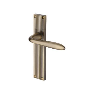 Click Here To Enlarge This Photo Of RR5010-AT Heritage Brass Sutton Reeded Backplate Lever Latch Antique Brass finish