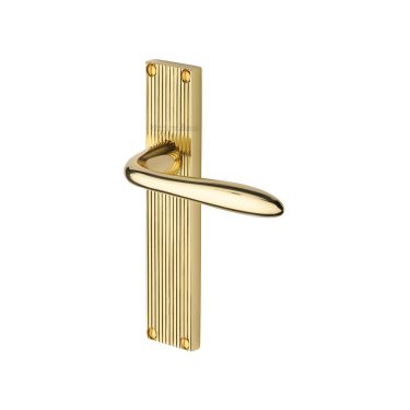 Click Here To Enlarge This Photo Of RR5010-PB Heritage Brass Sutton Reeded Backplate Lever Latch Polished Brass finish