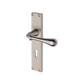 RR6000-SN Heritage Brass Roma Reeded Backplate Lever Lock Satin Nickel finish