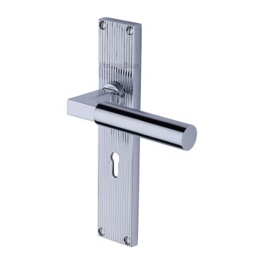 Click Here To Enlarge This Photo Of RR7300-PC Heritage Brass Bauhaus Reeded Lever Lock Polished Chrome finish