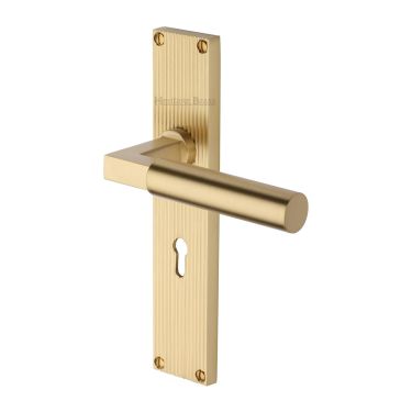 Click Here To Enlarge This Photo Of RR7300-SB Heritage Brass Bauhaus Reeded Backplate Lever Lock Satin Brass finish