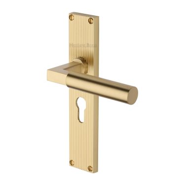 Click Here To Enlarge This Photo Of RR7348-SB Heritage Brass Bauhaus Reeded Backplate Europrofile Satin Brass finish