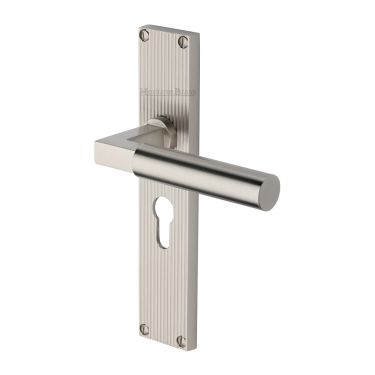Click Here To Enlarge This Photo Of RR7348-SN Heritage Brass Bauhaus Reeded Backplate Europrofile Satin Nickel finish