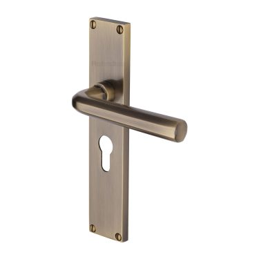 Click Here To Enlarge This Photo Of VT5948-AT Heritage Brass Octave Euro Profile Door Handle on 200mm Plate Antique Brass finish