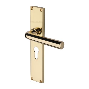 Click Here To Enlarge This Photo Of VT5948-PB Heritage Brass Octave Euro Profile Door Handle on 200mm Plate Polished Brass finish