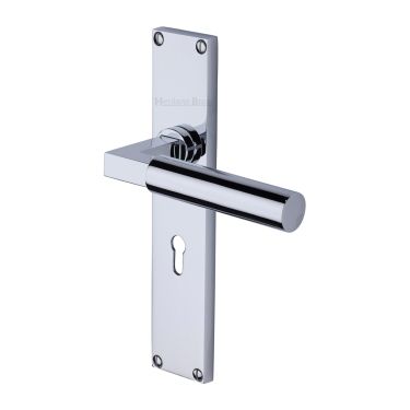 Click Here To Enlarge This Photo Of VT6300-PC Heritage Brass Bauhaus Lever Lock Door Handle on 200mm Plate Polished Chrome finish
