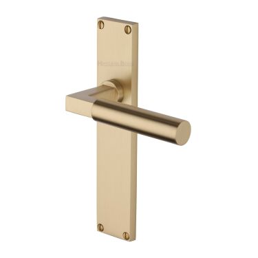 Click Here To Enlarge This Photo Of VT6310-SB Heritage Brass Bauhaus Lever Latch Door Handle on 200mm Plate Satin Brass finish