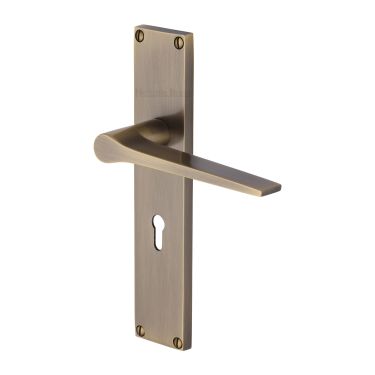 Click Here To Enlarge This Photo Of VT8100-AT Heritage Brass Gio Lever Lock Door Handle on 200mm Plate Antique Brass finish