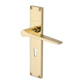 VT8100-PB Heritage Brass Gio Lever Lock Door Handle on 200mm Plate Polished Brass finish