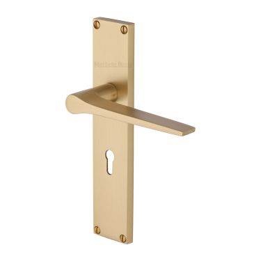 Click Here To Enlarge This Photo Of VT8100-SB Heritage Brass Gio Lever Lock Door Handle on 200mm Plate Satin Brass finish