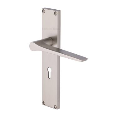 Click Here To Enlarge This Photo Of VT8100-SN Heritage Brass Gio Lever Lock Door Handle on 200mm Plate Satin Nickel finish