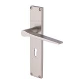 VT8100-SN Heritage Brass Gio Lever Lock Door Handle on 200mm Plate Satin Nickel finish