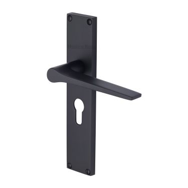 Click Here To Enlarge This Photo Of VT8148-BKMT Heritage Brass Gio Euro Profile Door Handle on 200mm Plate Matt Black finish