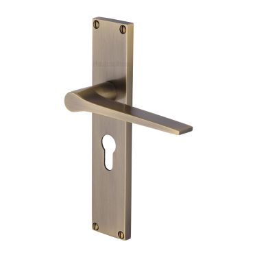 Click Here To Enlarge This Photo Of VT8148-AT Heritage Brass Gio Euro Profile Door Handle on 200mm Plate Antique Brass finish