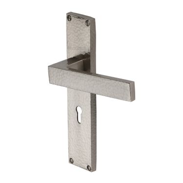 Click Here To Enlarge This Photo Of VTH3300-SN Heritage Brass Delta Hammered Lever Lock Door Handle on 200mm Plate Satin Nickel finish
