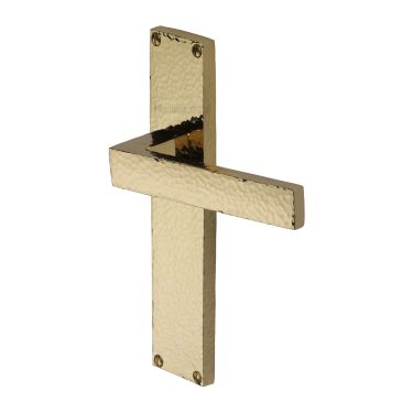 Click Here To Enlarge This Photo Of VTH3310-PB Heritage Brass Delta Hammered Lever Latch Door Handle on 200mm Plate Polished Brass finish