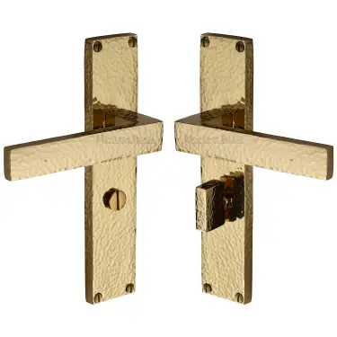 Click Here To Enlarge This Photo Of VTH3330-PB Heritage Brass Delta Hammered Bathroom Set Door Handle on 200mm Plate Polished Brass finish