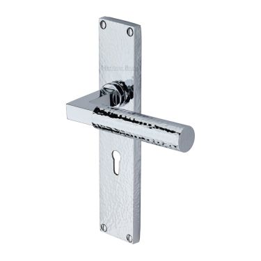 Click Here To Enlarge This Photo Of VTH4300-PC Heritage Brass Bauhaus Hammered Lever Lock Door Handle on 200mm Plate Polished Chrome finish