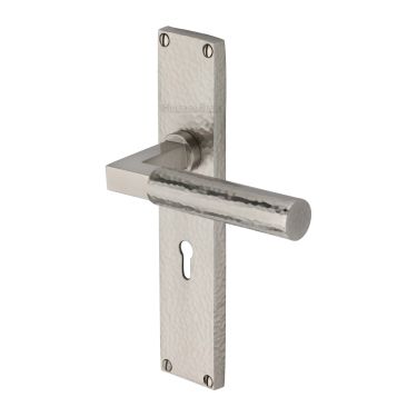 Click Here To Enlarge This Photo Of VTH4300-SN Heritage Brass Bauhaus Hammered Lever Lock Door Handle on 200mm Plate Satin Nickel finish