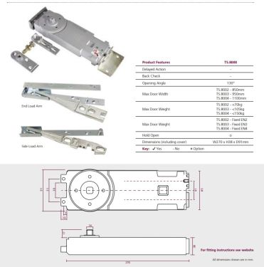 Click Here To Enlarge This Photo Of TS&period;8003NHO&period;SLA - Rutland Size 3 Concealed Transom Door Closer with Side Load Kit &lpar;Non Hold Open&rpar;