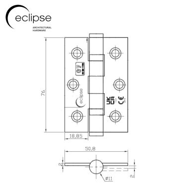 Click Here To Enlarge This Photo Of Eclipse 14096 Grade 7 Satin Brass &lpar;Mild Steel&rpar; Ball Bearing Hinges 76 x 51 x 2mm